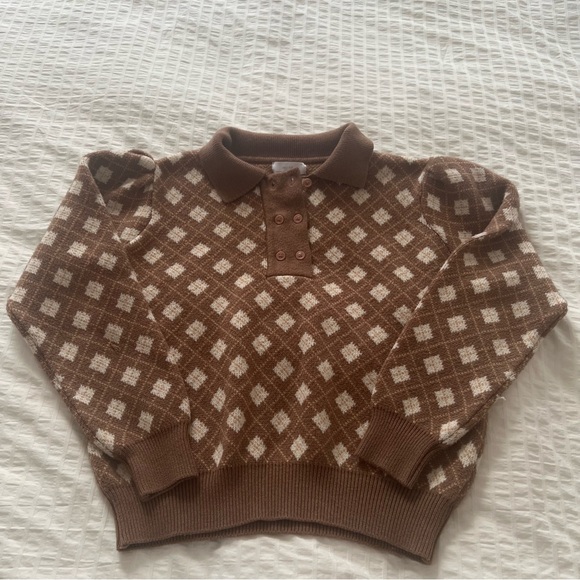 OAK + FORT Sweaters - OAK + FORT Brown and Cream Polo Argyle Pattern Knit Sweater